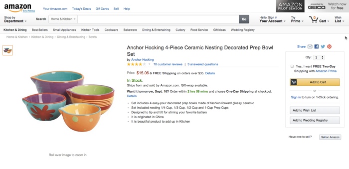 Llamado a la acción en página de producto de Amazon.